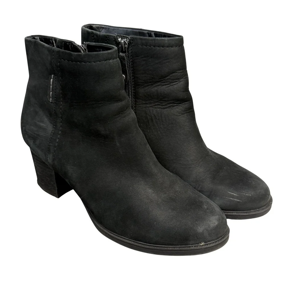 Rockport Boots Womens Size‎ 10 Black Leather Ankle Zip Block Heel CG4150